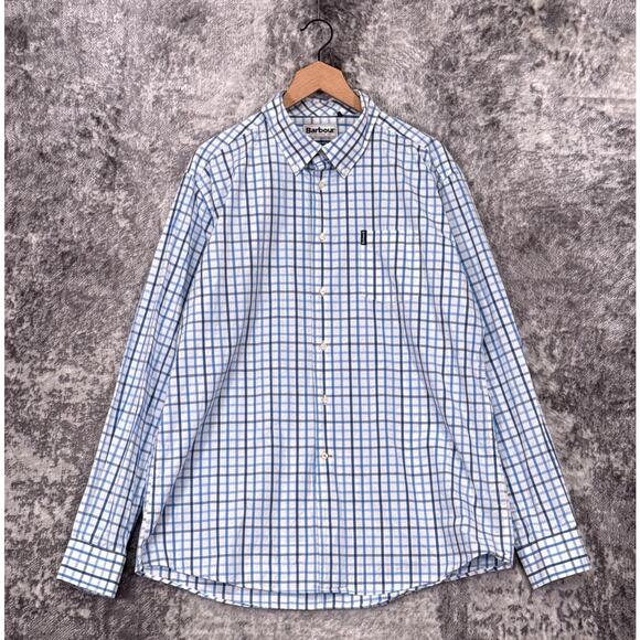 Barbour Shirt XL Mens Tattersall Tailored Fit Blue Check Long Sleeve - Picture 1 of 8